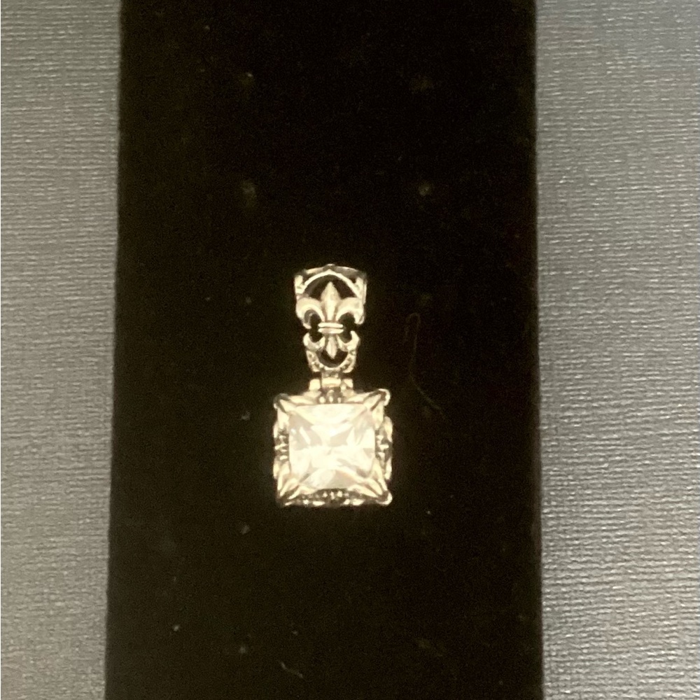 Silpada Sterling 925 Fleur De Lis Uptown Cubic Zirconia CZ Square Pendant S0979
